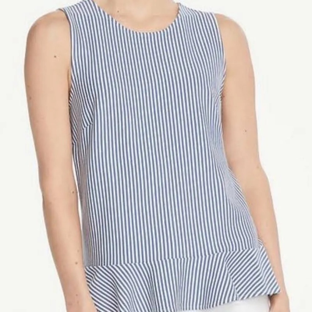 Ann‎ Taylor Factory Pinstriped Ruffle Hem Top | Small